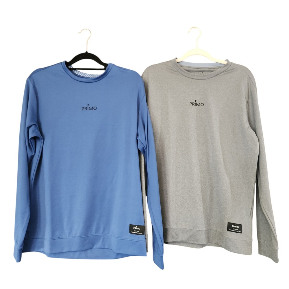 2-PK Primo Long Sleeve Performance Shirt Men L Blue Gray Golf Activewear Stretch